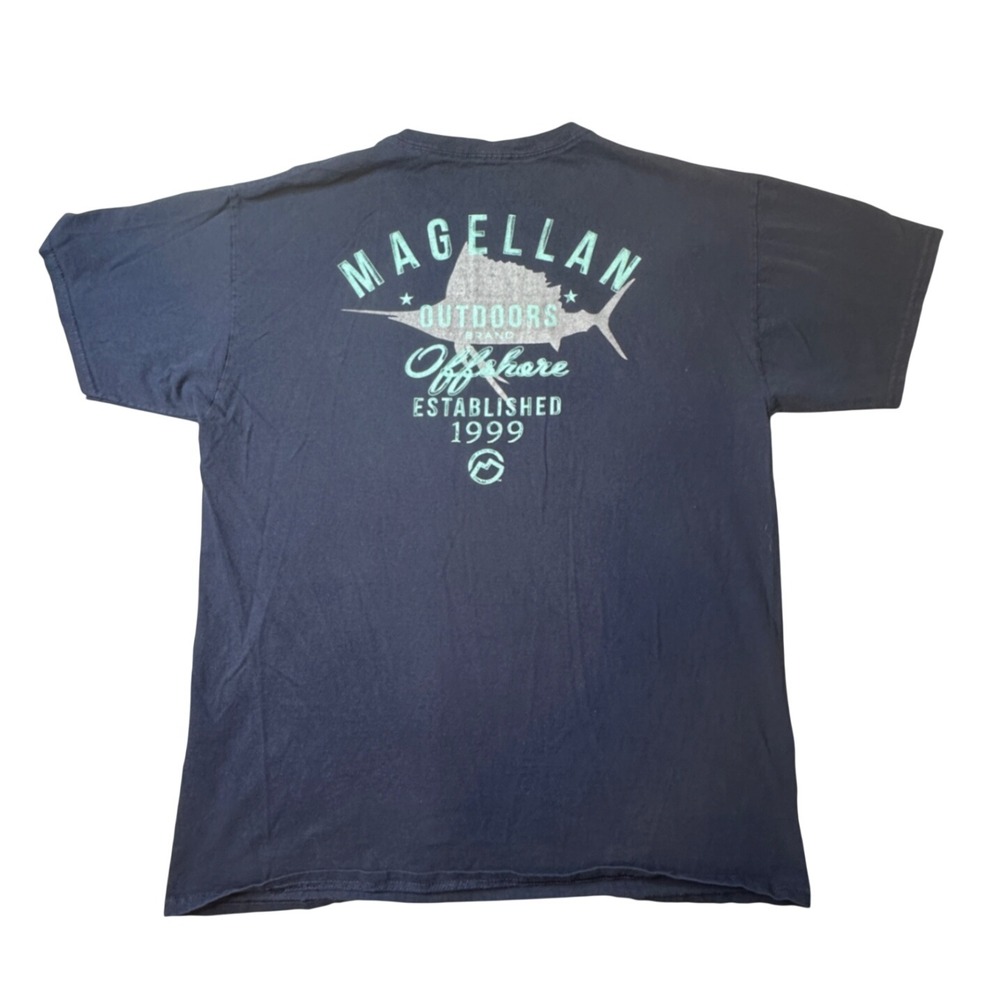Magellan T-Shirt Mens L Navy Blue Offshore Fishing Graphic Marlin Short Sleeve